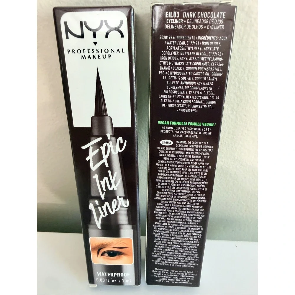 NYX Epic Ink Liner Women 0.03oz Dark Chocolate Waterproof 2pk NWT